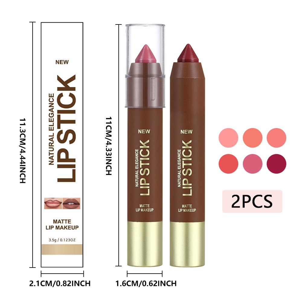 2Pcs Matte Lipstick Crayon Set for Women, Mauve Cherry Red 24 Hour Lipstick Lip Liner Pencil, Neutral Lip Stick Lipliner Long Lasting Waterproof Smudge Proof, Vegan & Cruelty-Free, 05+06