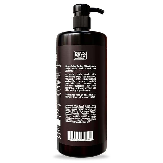 Dead Sea Collection Mens Body Wash 3 in 1 – Amber Wood Body Wash for Men – Shower Gel – Shampoo – Shower Soap for Face and Hair (33.8 Fl. Oz)