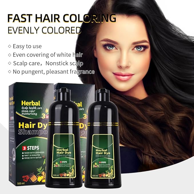 Black Hair Dye Shampoo 3 in 1 Herbal Natural Dye Cover Gray, for Women/Men Hair Color for Grey Coverage (Black)