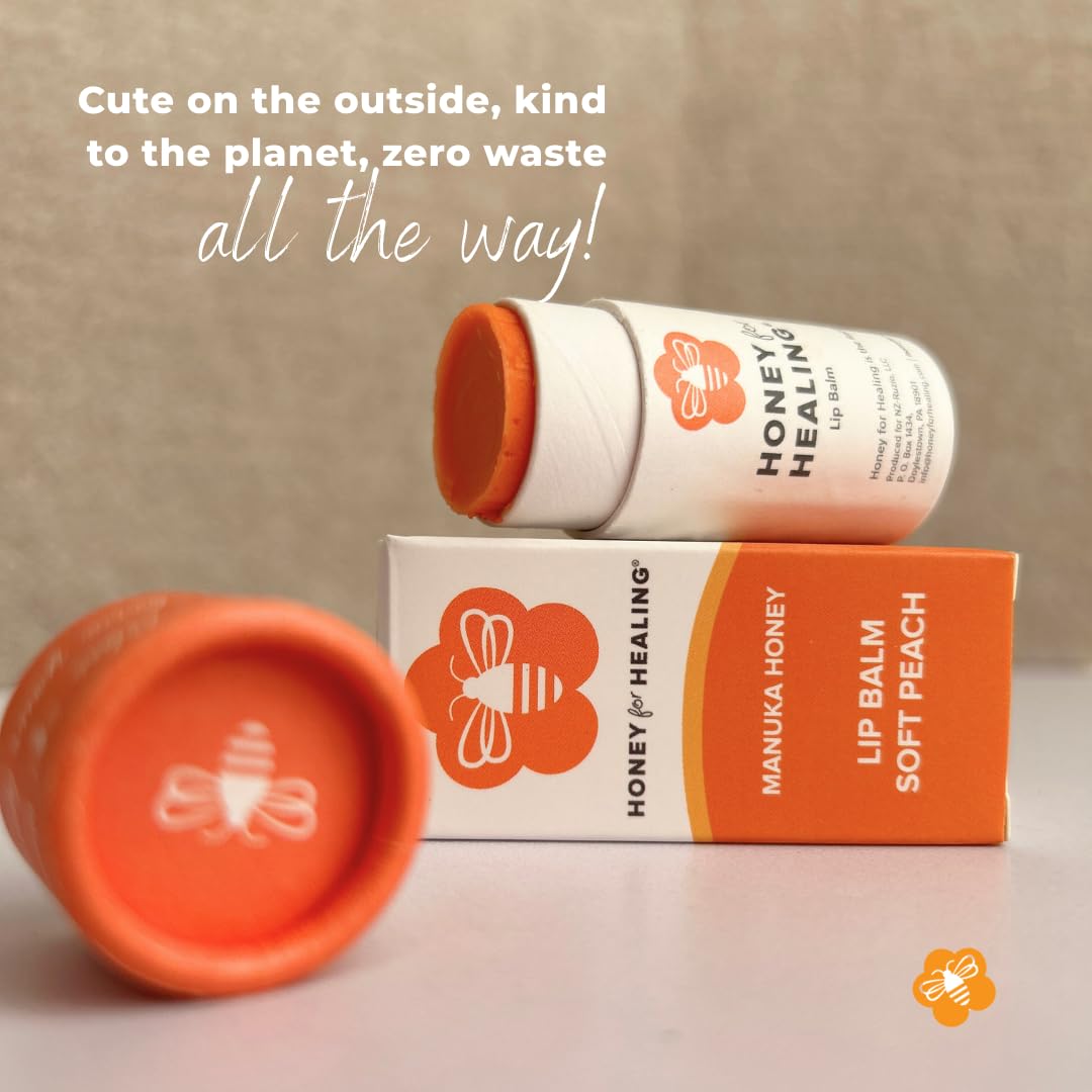 Manuka Honey Lip Balm 15+ UMF โ Ultra-Hydrating Formula with Beeswax, Castor Oil & Organic Coconut Oil | 12+ Hour Moisture | Eco-Friendly Recyclable Tube | 0.25 oz / 7 g (Soft Peach)