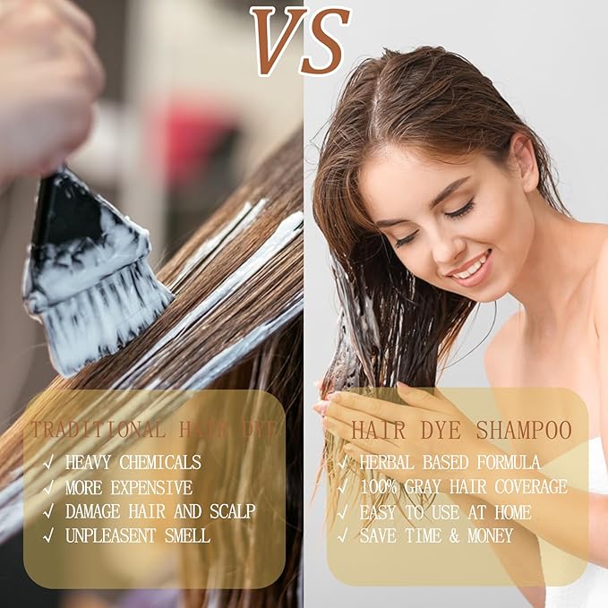 Hair Dye Shampoo 3 in 1, Coffee Hair Color Shampoo for Men Women, Natural Brown Hair Color Dye, Easy to Use for All Hair Types Shampoo Para Canas 16.9 Fl Oz (Coffee)