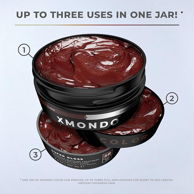XMONDO Color Deep Red Brown Color Depositing Mask & Semi-Permanent Hair Dye Super Gloss Infused with Bond Boosters for Nourishment, Revitalize & Repair, Vegan Formula, 8 Fl Oz