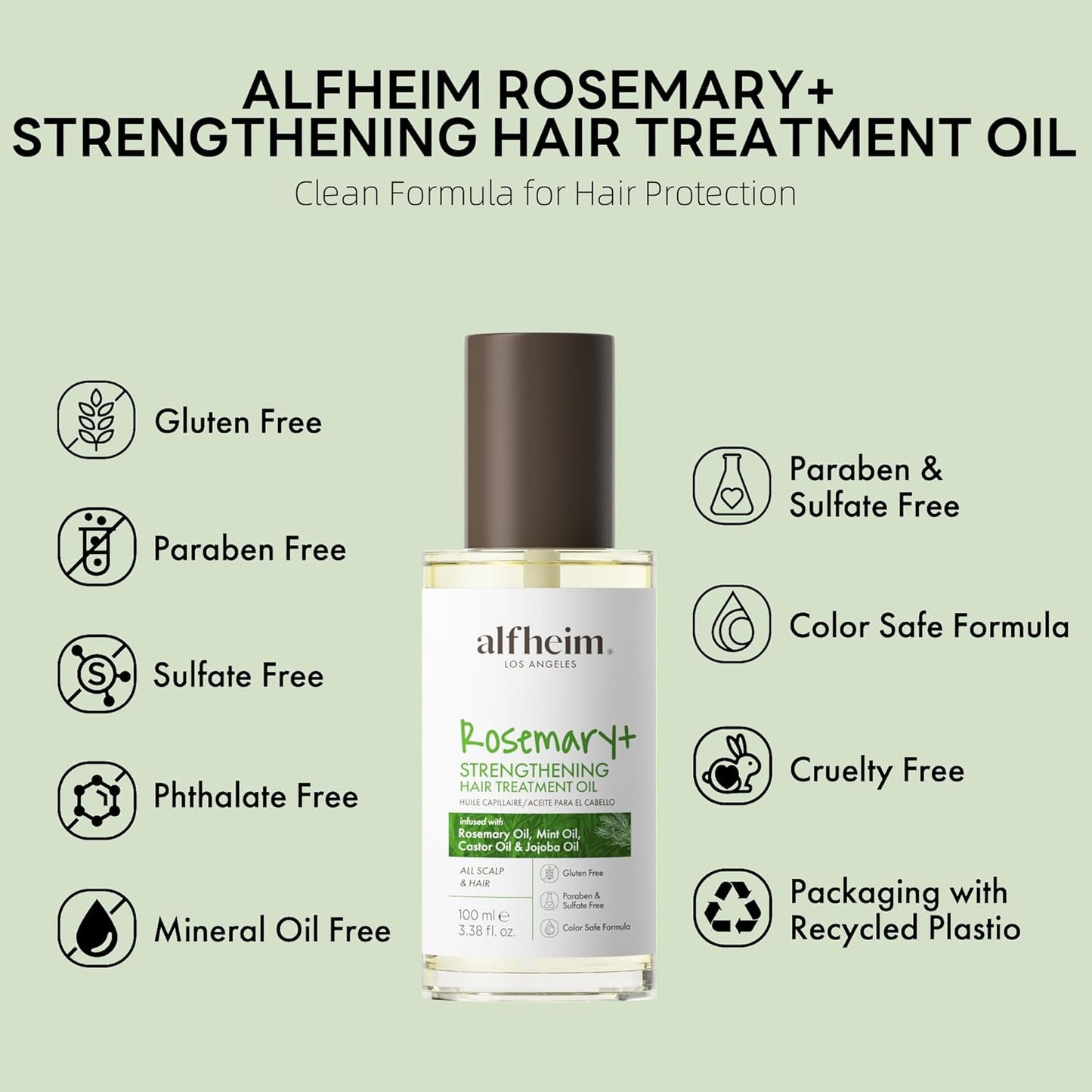 Rosemary+ Pre-Wash Hair Treatment Oil | Botanical Blend with Castor & Grape Seed Oils | Scalp Nourishment & Hair Protection | Lightweight, Non-Greasy | For Dry Scalp, Thinning Hair & Breakage | 100ml