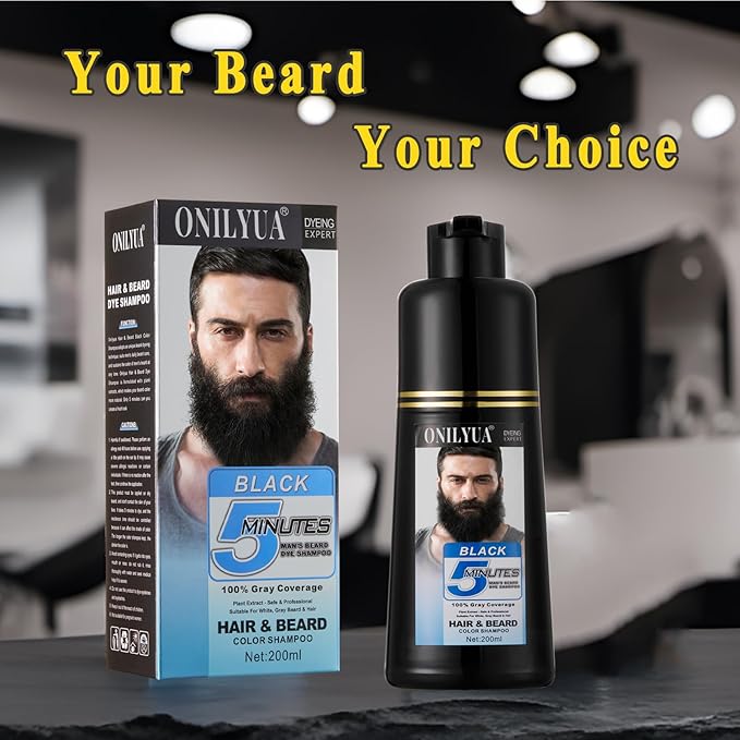 Men’s Beard Dye For Men Black In Minutes, Grey Reducing Mustache & Beard Wash & Conditioner 3 In 1, Black Beard Dye Shampoo, Long-Lasting With Natural Extract, Gifts for Men Dad