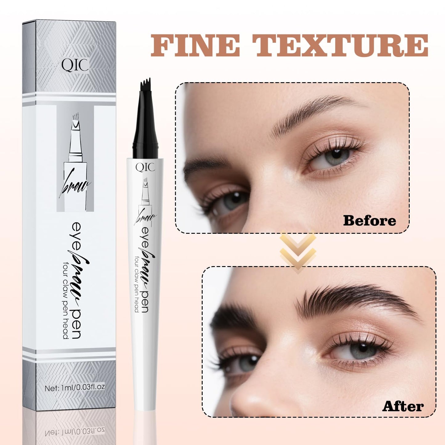 Eyebrow Pen, Waterproof Microblading Eyebrow Pencil, 4 Tip Precise Eye Brow Makeup Pen for Women to Effortlessly Create Hair Like Natural Brows, Non Dry Out and Last All Day (Black Color)