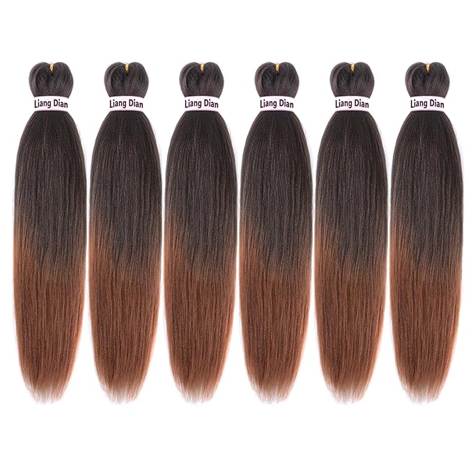 Liang Dian Pre-Stretched Braiding Hair 22 inch 6 packs Hot Water Setting Synthetic Hair Crochet Braiding Hair Extension (Ombre Brown)