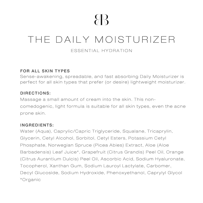 Biba De Sousa The Daily Moisturizer - Essential Hydration for All Skin Types - Non-comedogenic & Light Formula with Squalane & Vitamin C- Safe for Oily & Acne-Prone Skin (1.7 Ounce)