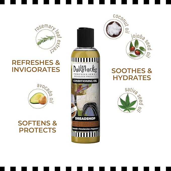 Dollylocks Conditioning Oil - Plant-Based & Residue-Free Moisturizing Scalp & Dreadlock Oil, pH Balanced, Vegan (Dreadshop Scent, 4oz)