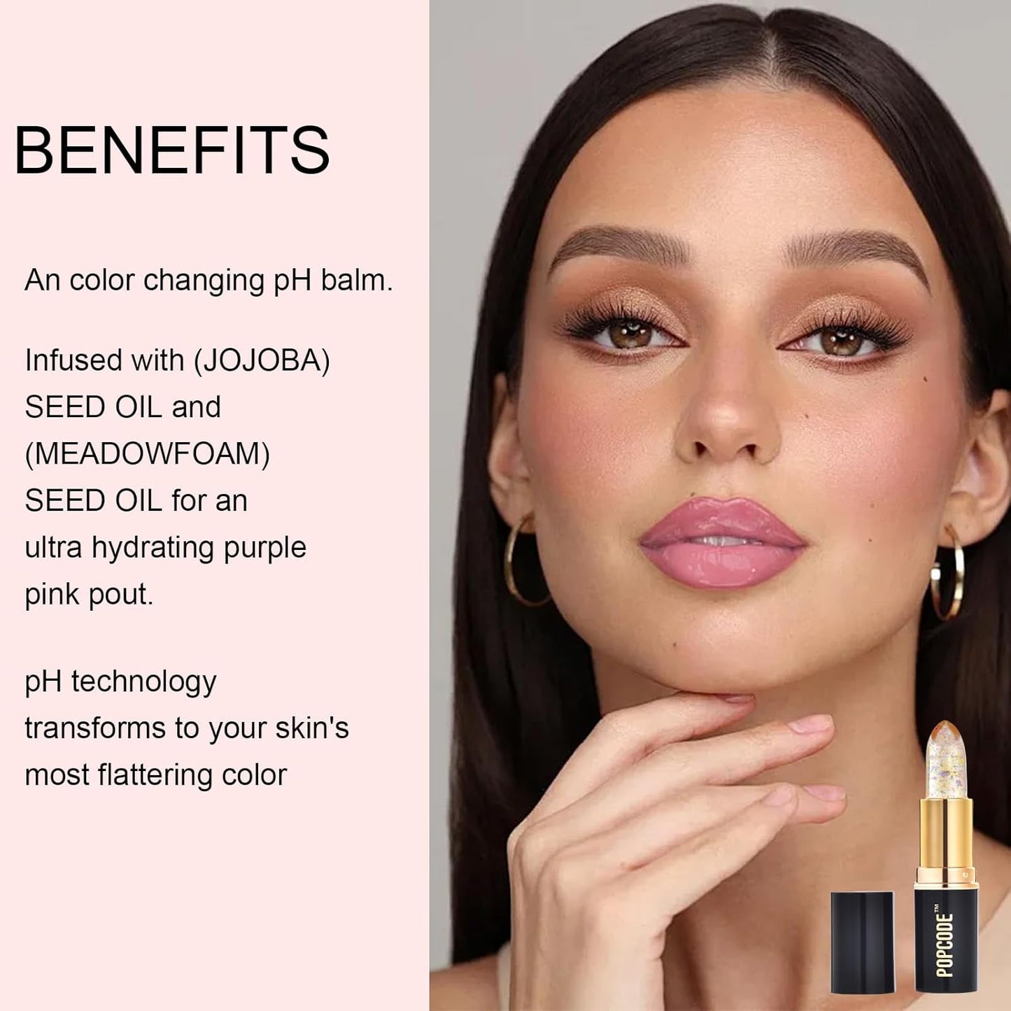 pH Lip Balm, Color Changing Lipstick and Tinted Lip Balm Chapstick, Vegan & Cruelty Free Glitter Lipstick Lip Gloss, Hydrate & Nourish with JOJOBA and MEADOWFOAM SEED OIL, #003 Pink Crystal