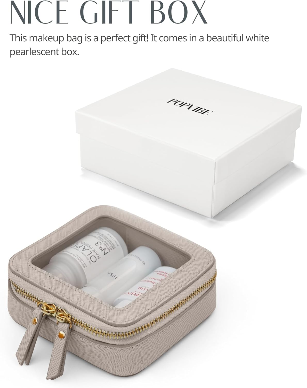 Popvibe Clear Makeup Bag Travel Cosmetic Case Transparent Toiletry Bag with Zipper, Portable Make Up Organizer Traveling Compact Car Bag for Essentials