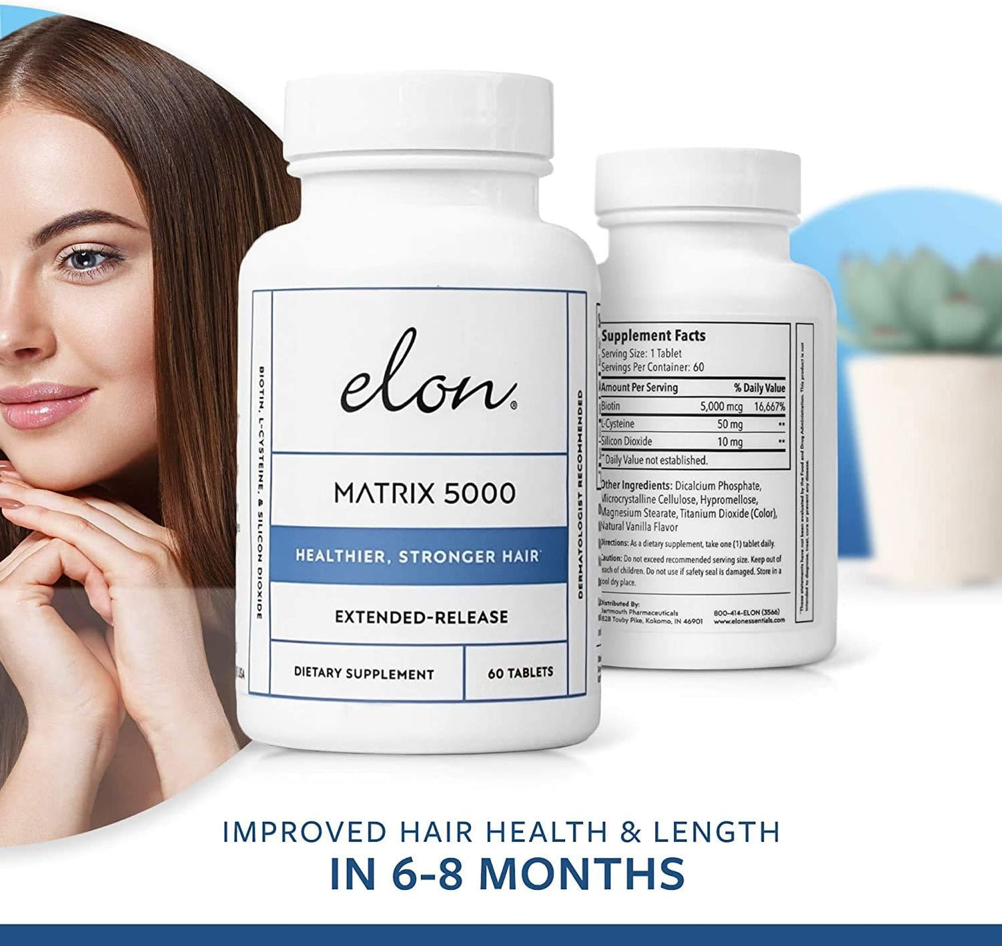 Elon Matrix 5000 - Biotin 5000mcg Vitamins for Hair Growth w/Extended Release - Promotes Healthy & Strong Hair - Pack of 2 (120 Day Supply)