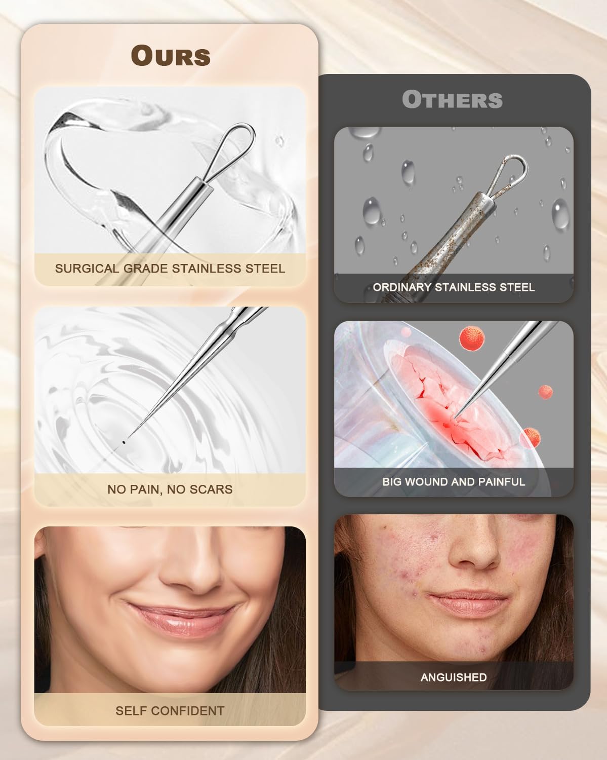 SGNEKOO Milia Remover Whitehead Extractor, Blackhead Tweezers with Angled Loop & Acne Needle Rose Gold in Case,Professional Facial Tool Kit