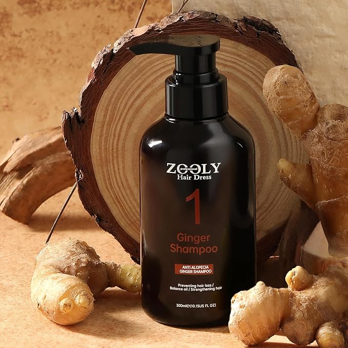 Ginger Shampoo with Zingiber Officinale Root, Preventing Hair Loss, for Men & Women, Scalp Therapy, 10.15 Fl Oz Each, Pack of 2