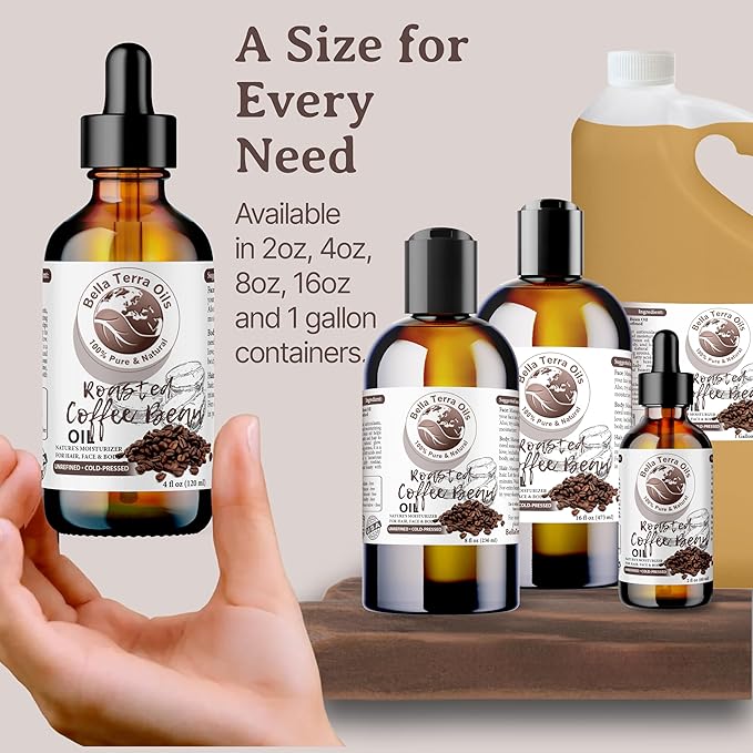 Bella Terra Oils - Roasted Coffee Bean Oil 16oz - Bask in the Richness of Coffee Bean Oil for Skin, Infused with Vitamin E, The Pinnacle of Skin Nourishment