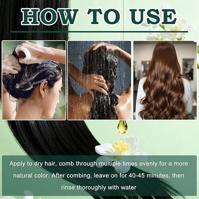 Mild Formula Long Lasting Hair Dye Set, Plant Extracts Hair Color for Gray Coverage, Herbal Hairs Dyes, Nourishing, Natural, Long-Lasting Shampoo 210ML (Natural Black)