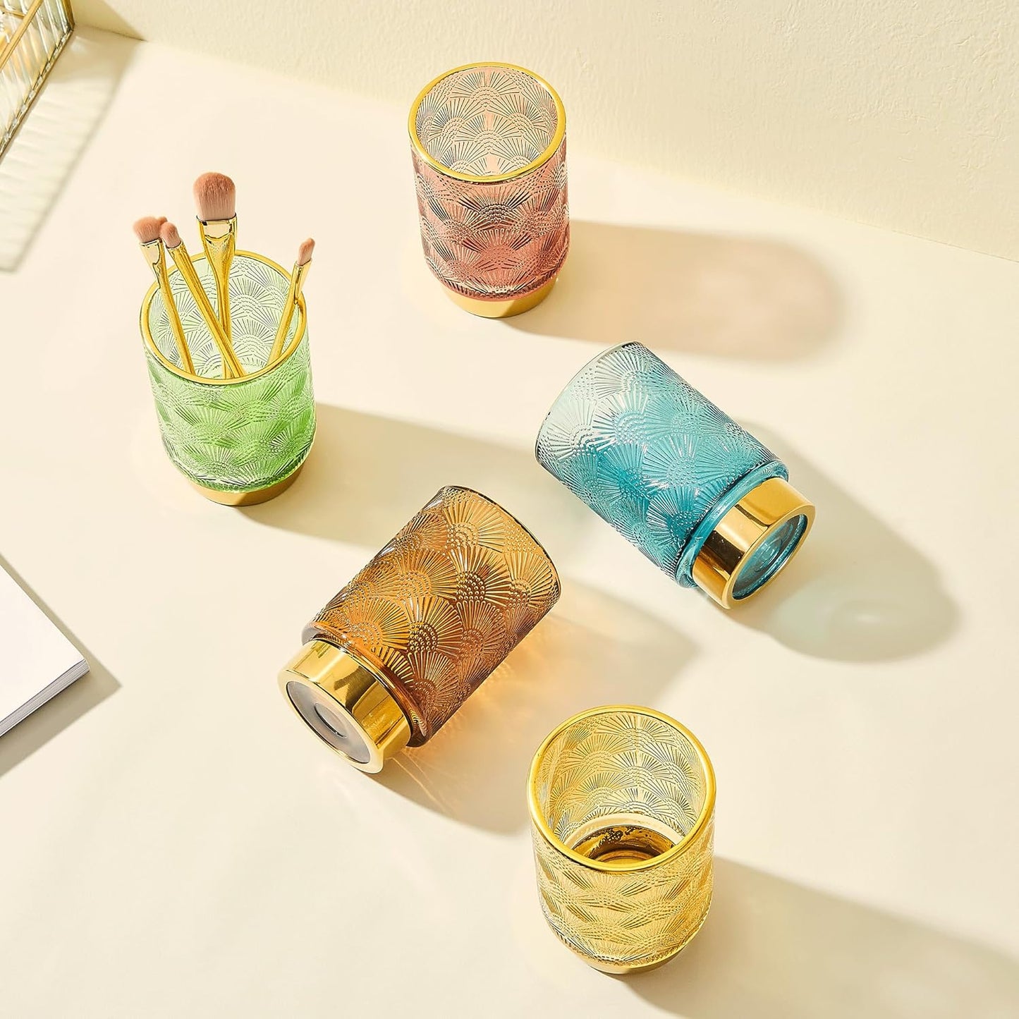 Makeup Brush Holder Organizer,Toothbrush Holders,Desk Pen Pencil Holder,Multifunctional Vintage Glass Brush Cup(A41-2-US)