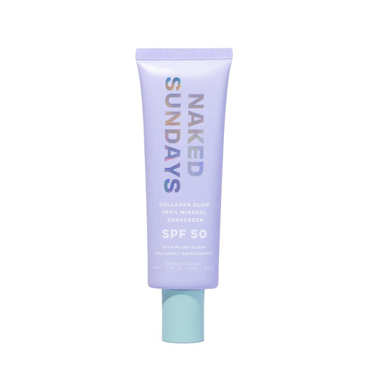Naked Sundays SPF 50 Mineral Glow Sunscreen, Daily Hydrating Facial Moisturizer & Primer with Zinc Oxide, Sheer Tint, Broad Spectrum SPF Lotion (Jumbo 80ml)