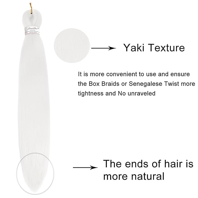 Liang Dian Pre-Stretched Braiding Hair 30 inch 6 packs Hot Water Setting Synthetic Hair Crochet Braiding Hair Extension(white)