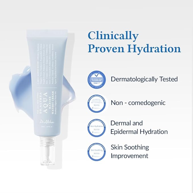 Dr.Althea Aqua Marine Watery Cream | Daily Face Moisturizer for All Skin Types | Deep Hydration Face Cream with Hyaluronic Acid | Vegan Korean Skincare, 1.69 Fl Oz
