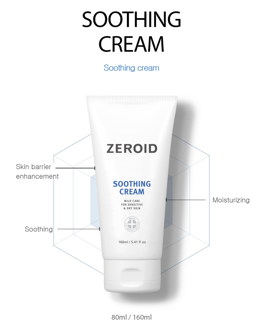 ZEROID | Soothing Cream | Face Moisturizer for Sensitive Skin | Face Cream for Skin Barrier Repair | Facial Lotion for Soothing & Calming | Dermocosmetic Lotion | Korean Skin Care | 5.41 fl oz (160ml)