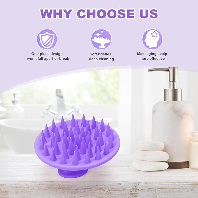 Silicone Scalp Massager Shampoo Brush, Scalp Scrubber for Hair Growth (Purple)