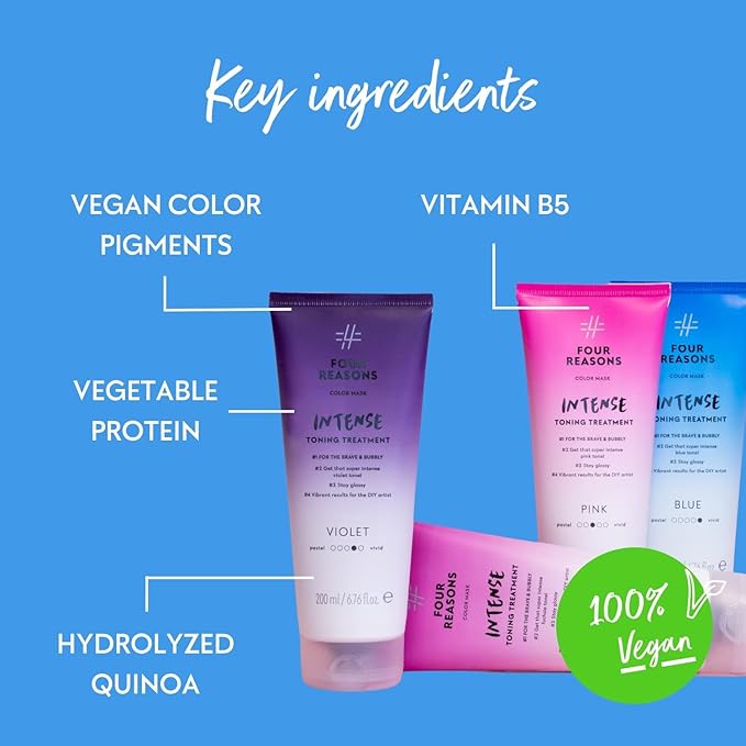 Four Reasons Color Mask INTENSE- Blue – (27 Colors) Intensive Toning Treatment - Color DepositingConditioner – Semi Permanent Hair Dye for Lightened and Colored Hair– 100% Vegan, 6.76 fl oz