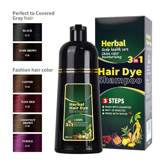 Black Hair Dye Shampoo 3 in 1 Herbal Natural Dye Cover Gray, for Women/Men Hair Color for Grey Coverage (Black)