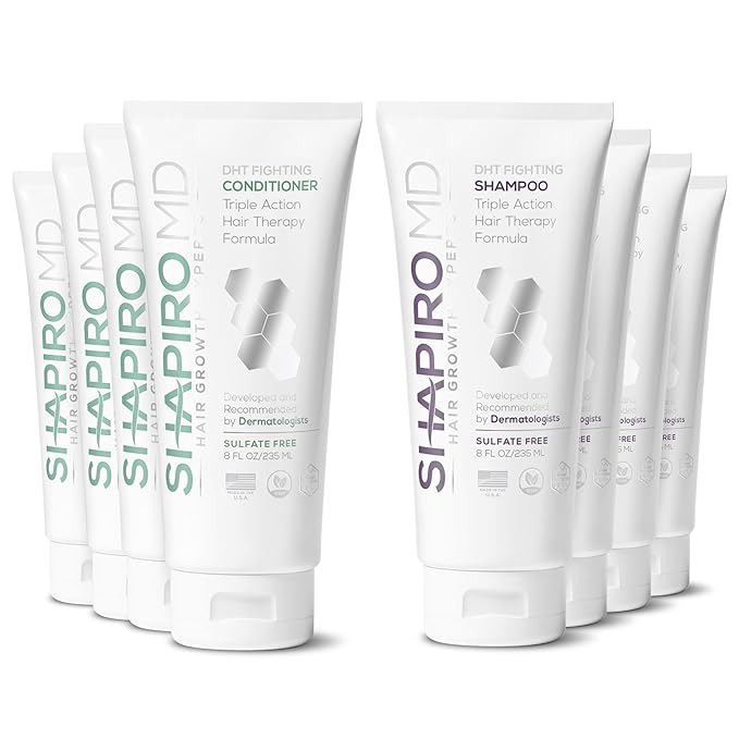 Shapiro MD Hair Growth Experts Hair Loss Shampoo and Conditioner, DHT Fighting Vegan Formula for Thinning Hair Developed by Dermatologists, Experience Healthier, Fuller Thicker Hair, 4 Month Supply