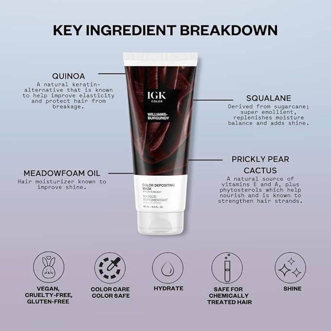 IGK Hair Gloss Toner & Color Depositing Mask | Intense Burgundy Semi-Permanent | Vegan + Cruelty Free | Williams Burgundy