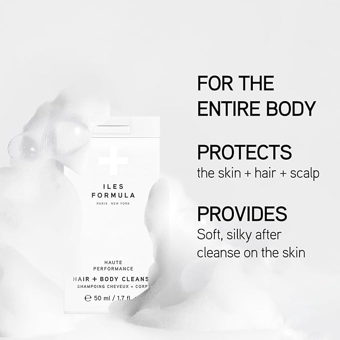 ILES FORMULA Haute Performance Hair + Body Cleanse Mini - Gently Cleanse & Nourish Hair & Body - Sulfate, Silicone & Paraben Free, (50 ML)