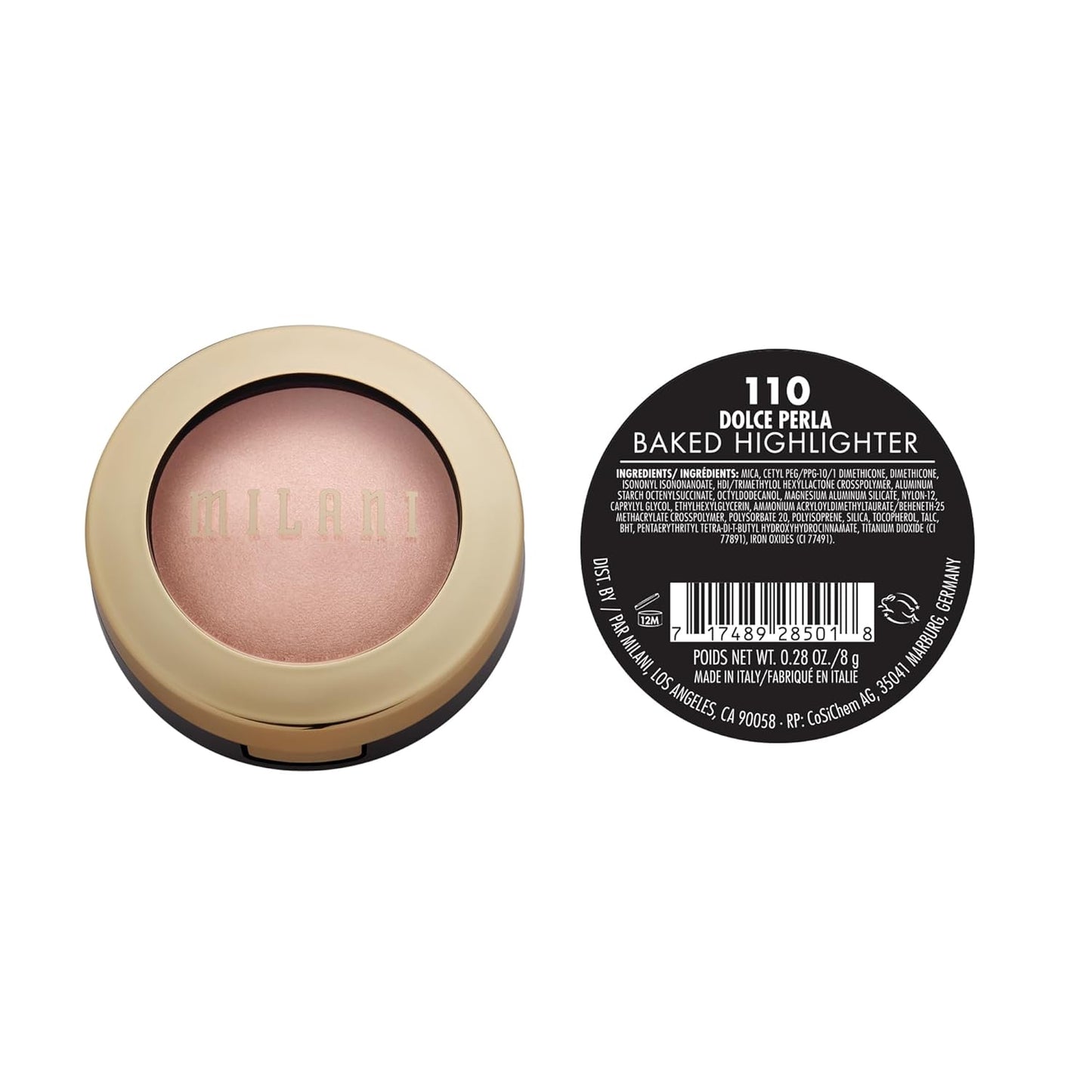 Milani Highlighter Makeup - Baked Contour Powder & Face Highligher, Made in Italy - Dolce Perla