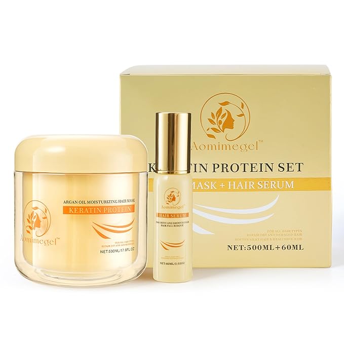 Hair Mask Argan Oil Set Deep Repair Conditioning Collagen Hair Treatment for Dry and Damaged Hair All Hair Types 16.9floz + 2floz