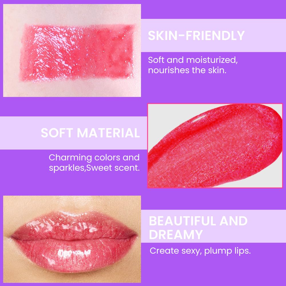 Glitter Liquid Lip Gloss,Pink Shimmer Lipstick, Waterproof Shimmer Lip Stain Lip Glaze, High Shine Long Lasting Shiny Lip Color Makeup 05#