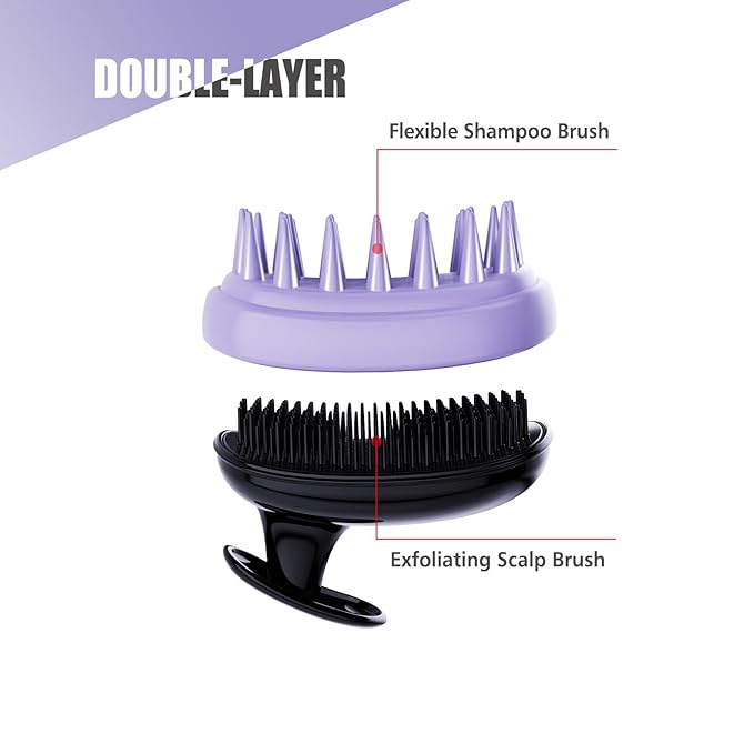 2-in-1 Scalp Massager Shampoo Brush,Scalp Scrubber, Exfoliator Brush for Removing Dandruff & Hair Growth,Detangling Scrubber for Wet or Dry Hair (Black Purple)