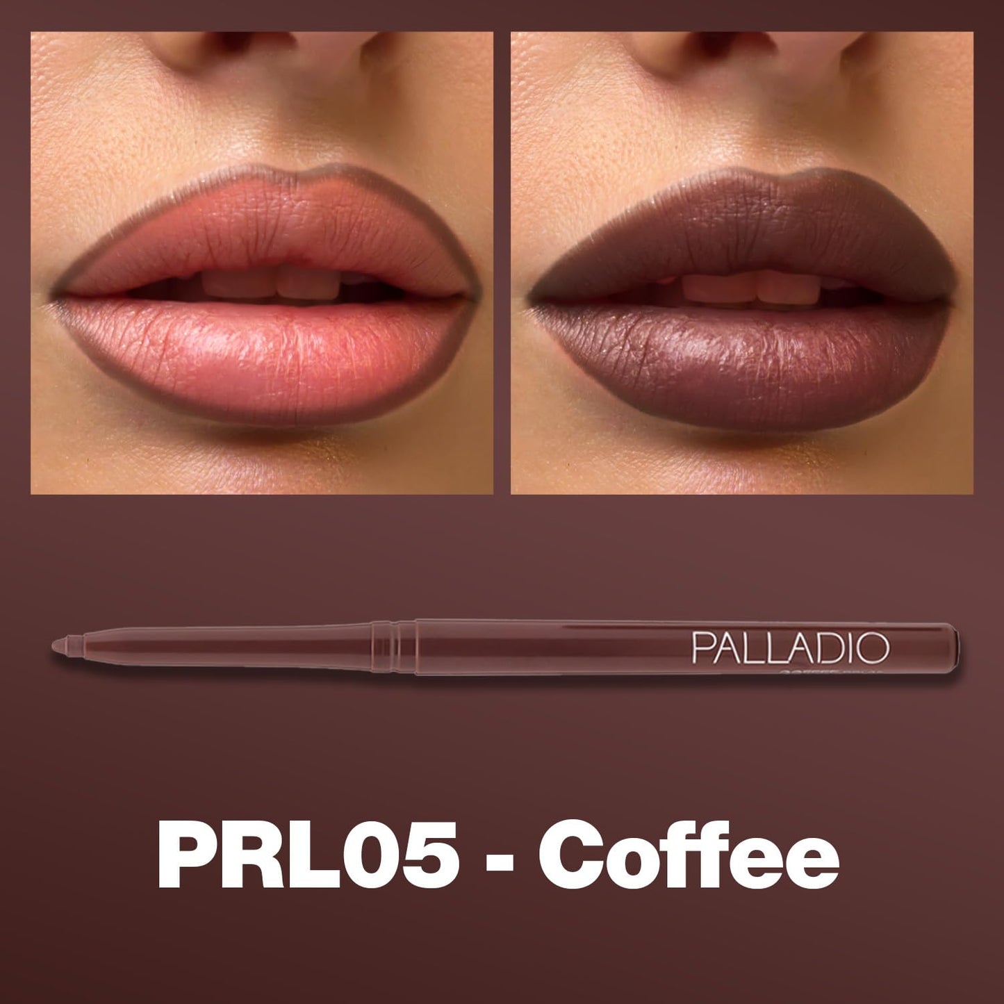 Palladio Retractable Waterproof Lip Liner High Pigmented and Creamy Color Slim Twist Up Smudge Proof Formula with Long Lasting All Day Wear No Sharpener Required, Coffee