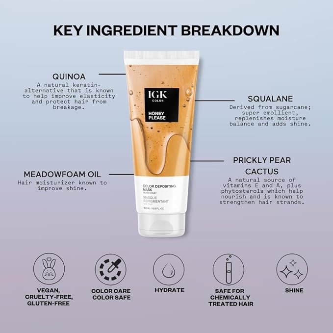 IGK Hair Gloss Toner & Color Depositing Mask | Muted Honey Semi-Permanent | Vegan + Cruelty Free | Honey Please