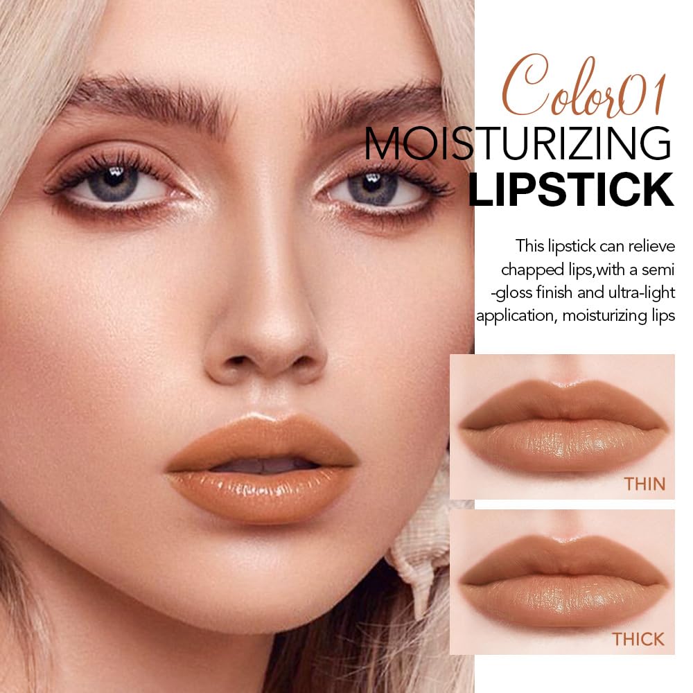 1Pcs Tinted Lip Balm Moisturizing Lipstick,Waterproof Hydrating Matte Lip Balm for Women,Creamy Natural Color Stain for Dry Lips,Soft Matte Finish with Subtle Scent (#01 Warm Orange Nude Brown)