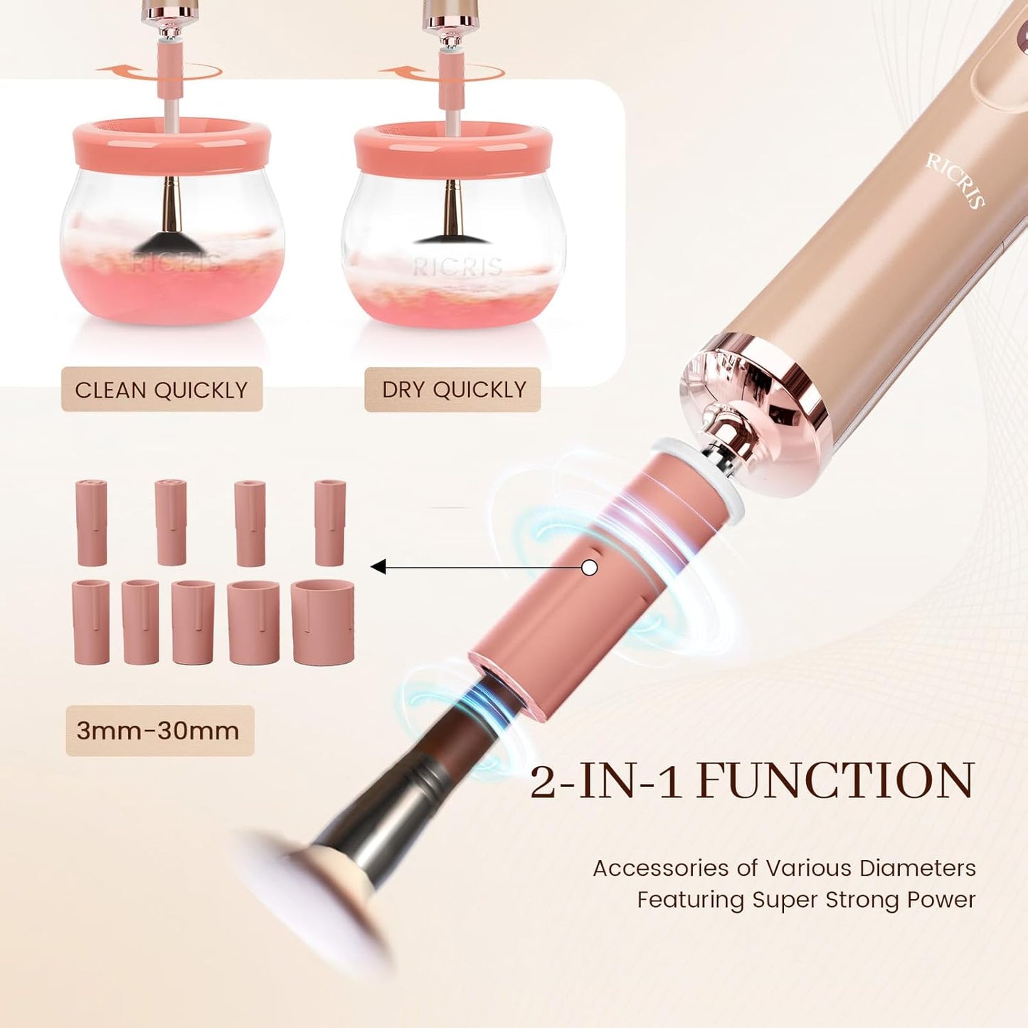 Electric Makeup Brush Cleaner and Dryer Machine - Super Fast Clean and Dry Make Up Brushes - Automatic Cosmetic Brush Spinner Washer Tools