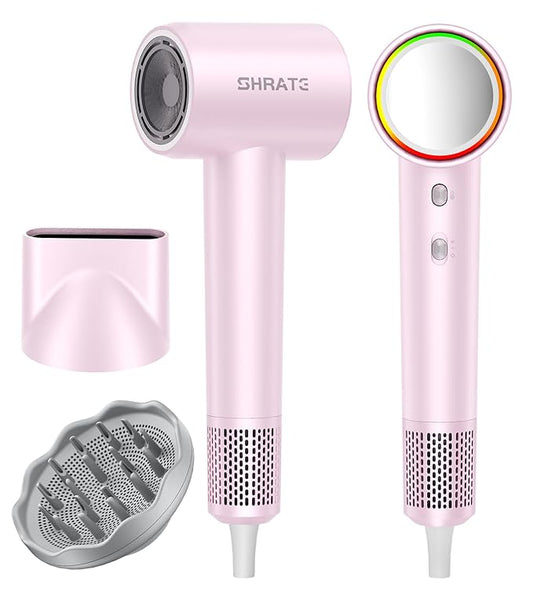 SHRATE Professional High Speed Ionic Hair Dryer | Ultra-Fast Drying | 500 Million Negative Ions | Low Noise | 160000 RPM | Compact Blow Dryer with Magnetic Diffuser for Faster Drying All Hair Types