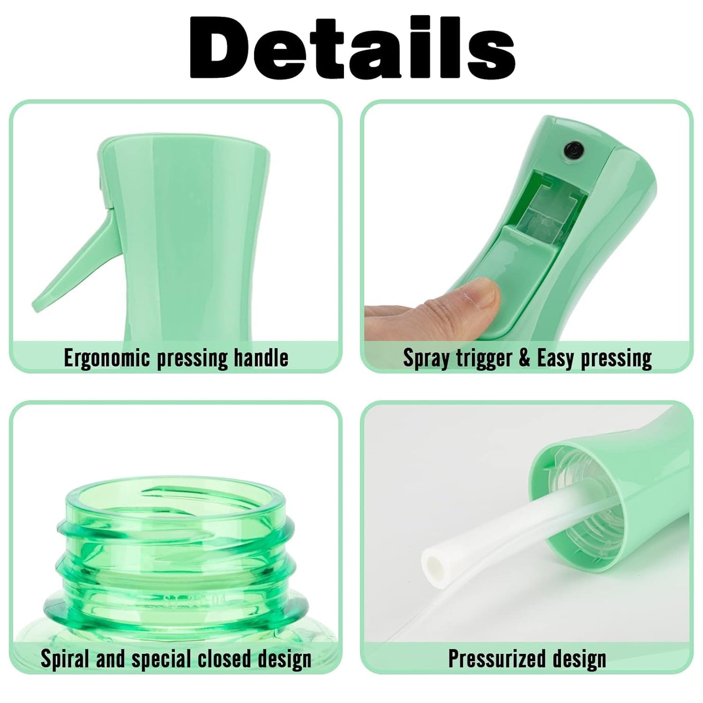 Spray Bottle for Hair (6.8OZ /200ML) Continuous Ultra Fine Mist Sprayer for Hair, Salons, Barber, Plants, Skin Care, Cleaning 2 Pack CLEAR GREEN