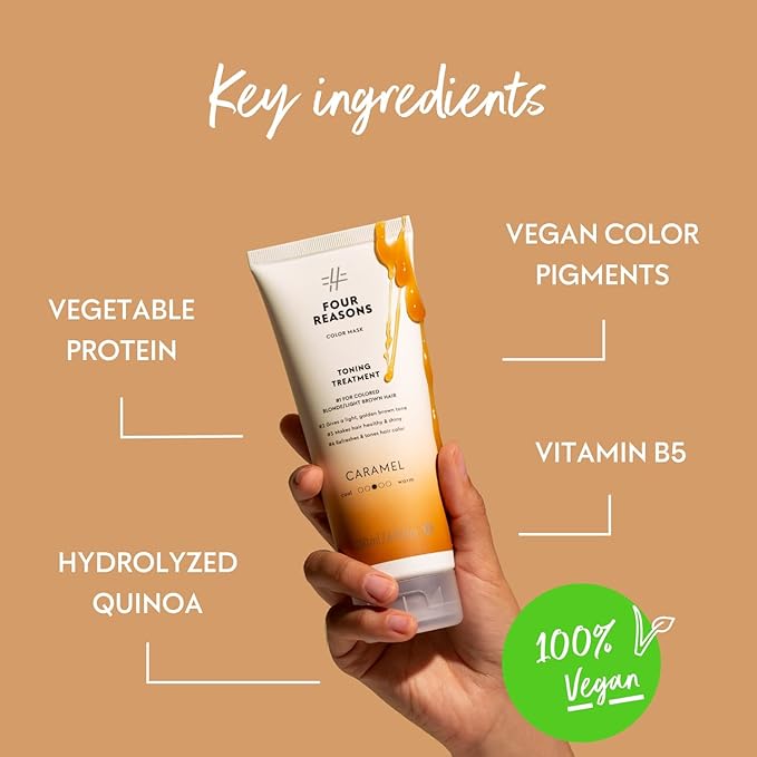 Four Reasons Color Mask - Caramel - (27 Colors) Toning Treatment, Color Depositing Conditioner, Tone & Enhance Color-Treated Hair - Semi Permanent Hair Dye, Vegan and Cruelty-Free, 6.76 fl oz