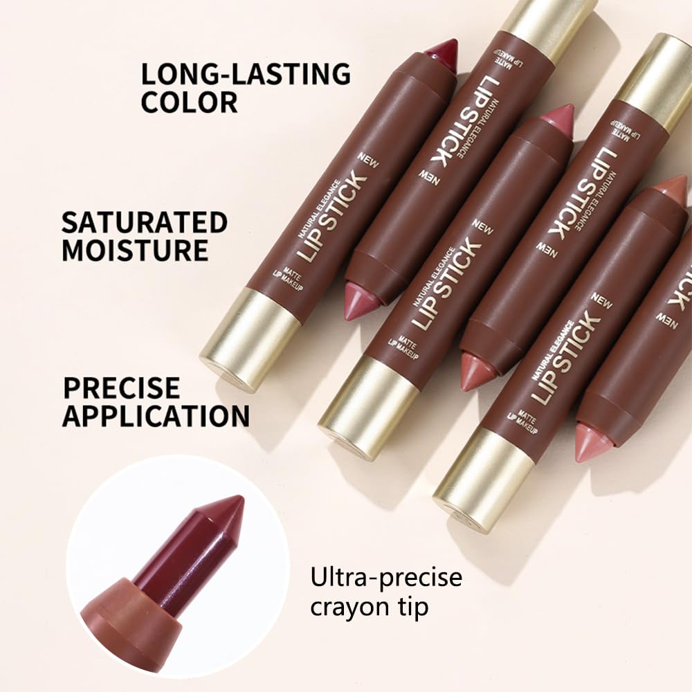 3Pcs Matte Lipstick Crayon Set for Women, 24 Hour Lipstick Lip Liner Pencil, Neutral Lip Stick Lipliner Long Lasting Waterproof Smudge Proof, Vegan & Cruelty-Free, 02+04+06