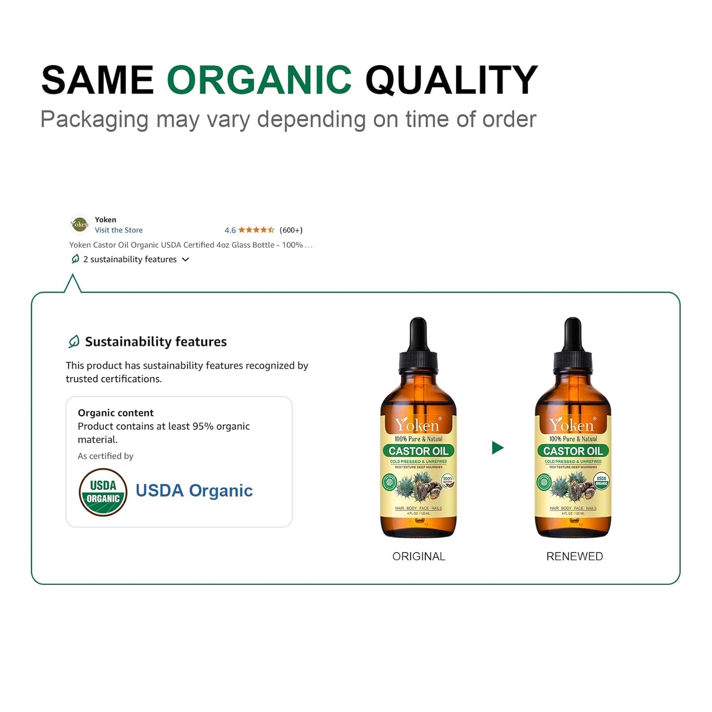 Yoken Castor Oil EWG Verified 4oz Glass Bottle - 100% Pure, Cold Pressed, Hexane Free, Virgin Caster Oils for Face, Eyelash, Eyebrow, Hair - with Lash Starter Kit & Empty Roller Ball Bottle