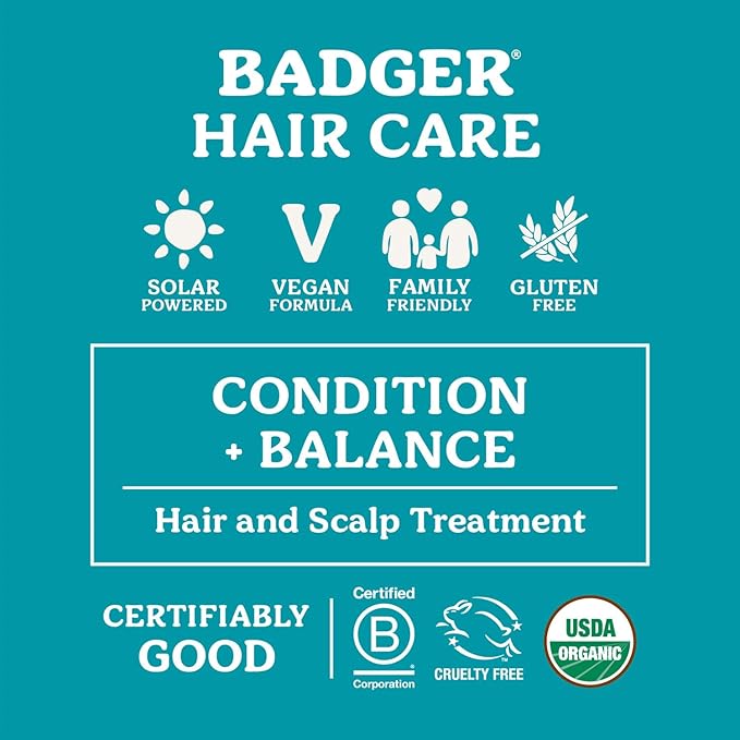 Badger Organic Argan Hair Oil, Restore a Healthy Shine to Dry Brittle Hair, Organic Moroccan Argan Oil Hair Moisturizer/Hair Serum, 2 fl oz Glass Bottle