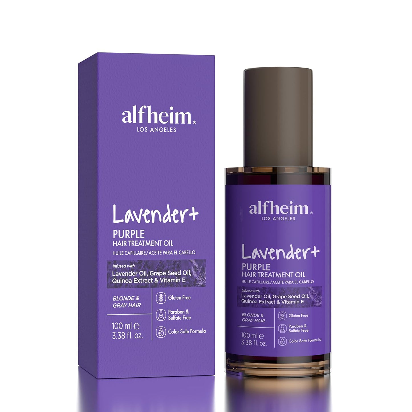 ALFHEIM Lavender+ Purple Hair Treatment Oil | Anti-Brass Toning & Shine Boosting Hair Oil for Blonde, Silver & Gray Hair | Heat Protection & UV Defense | Sulfate-Free, Paraben-Free | 3.38 fl.oz