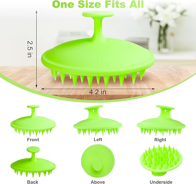 Silicone Scalp Massager Shampoo Brush, Scalp Brush for Hair Growth & Dandruff Removal, Hair Scrubber Scalp Stimulator Exfoliator Brush with Soft Bristles for Wet Dry Scalp Care (Green)