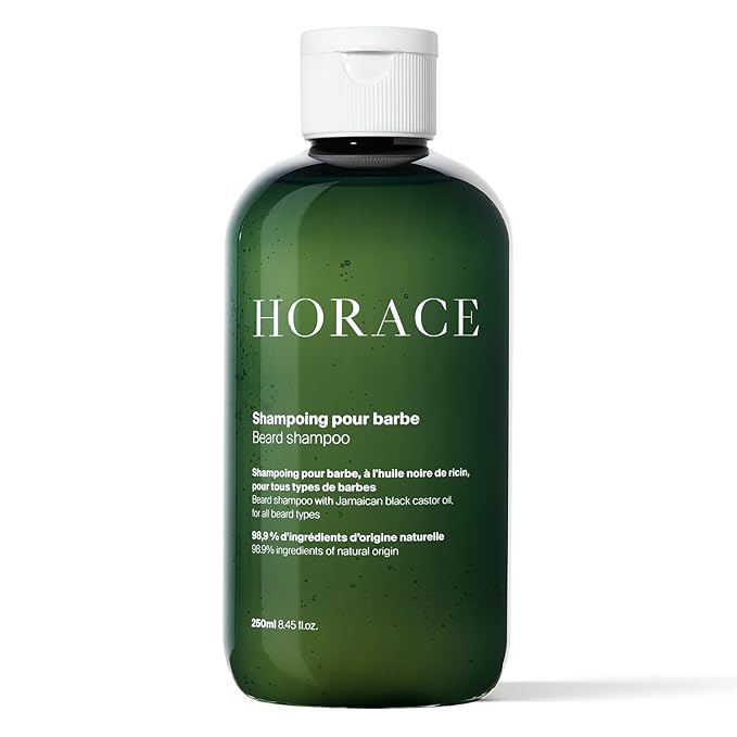 HORACE Beard Shampoo for Men - Sulphate-free Wash with Castor Oil - Gentle Beard Care for All Skin Types - Woody, Aromatic Scent, 250 ml