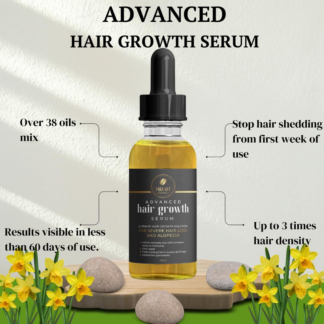 Effective Hair Growth Treatment: Biotin, Collagen, Protein and 38 Essential Oils for Longer, Thicker Hair. Moisturizes Scalp, Prevents Dandruff and Edges Loss. 60ML