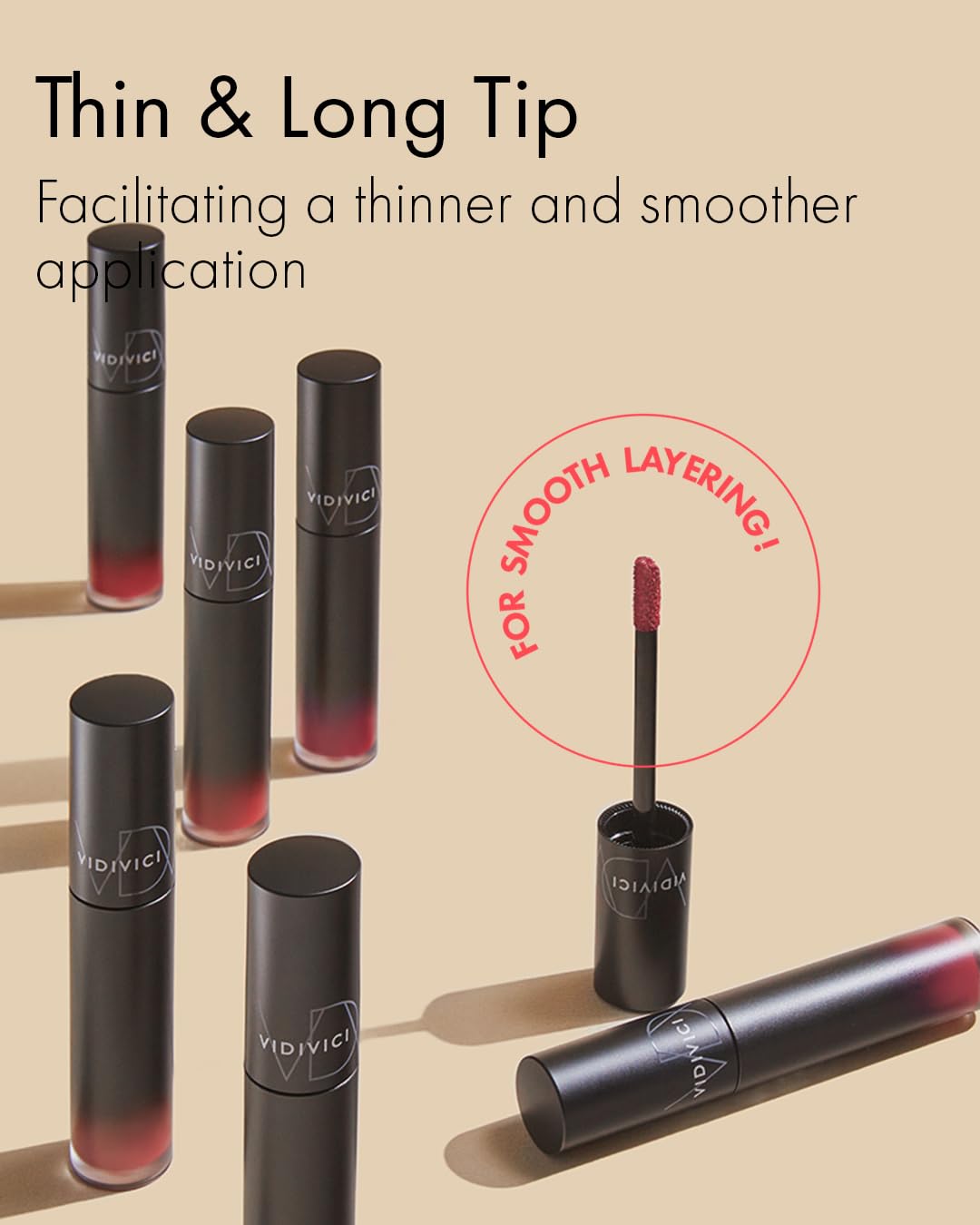 VIDIVICI Millennial Velvet Lip Tint - Thin, Comfortable & Long-Lasting Wear with Matte Finish - Seamless, Rich and Vibrant Shade - Moisture-Filled & Lightweight Texture, 0.15 fl.oz. (02 WHISPER CORAL)