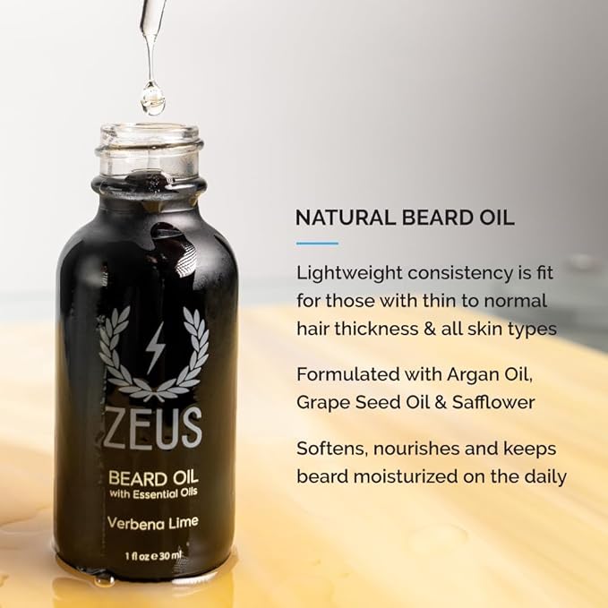 ZEUS Starter Beard Wash & Beard Oil Kit for Men, Softens, Hydrates & Moisturizes Facial Hair, Promotes Healthy Growth & Shine (Made In USA) Verbena Lime